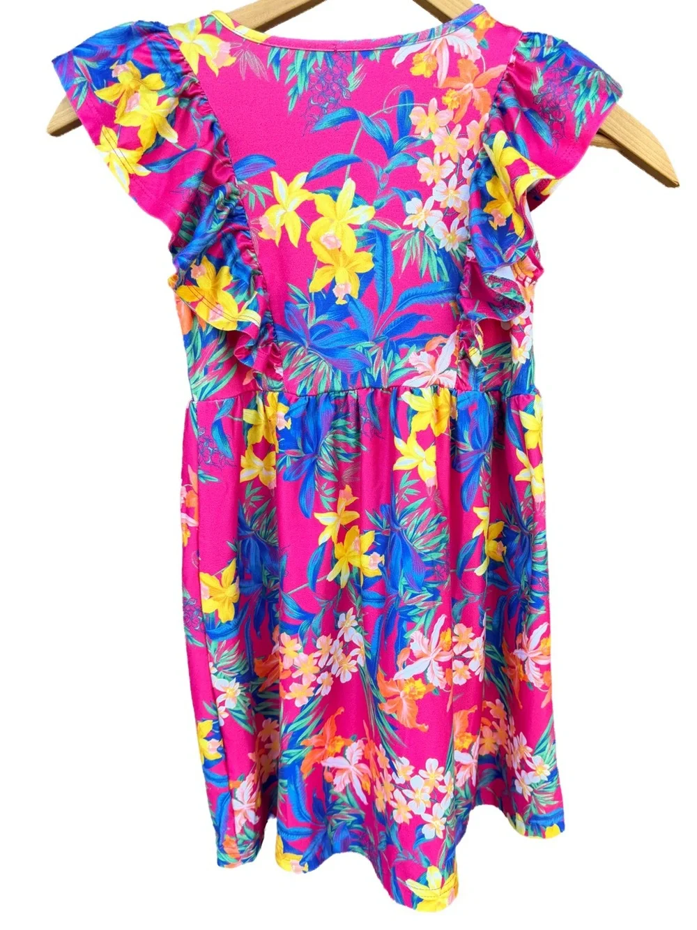 Tommy Bahama EUC Girls Pink Tropical Floral Flutter Ruffle Dress Size 5 Vacation